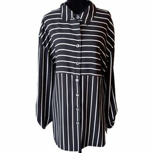 dressbarn Black and White Multidirectional Striped Blouse